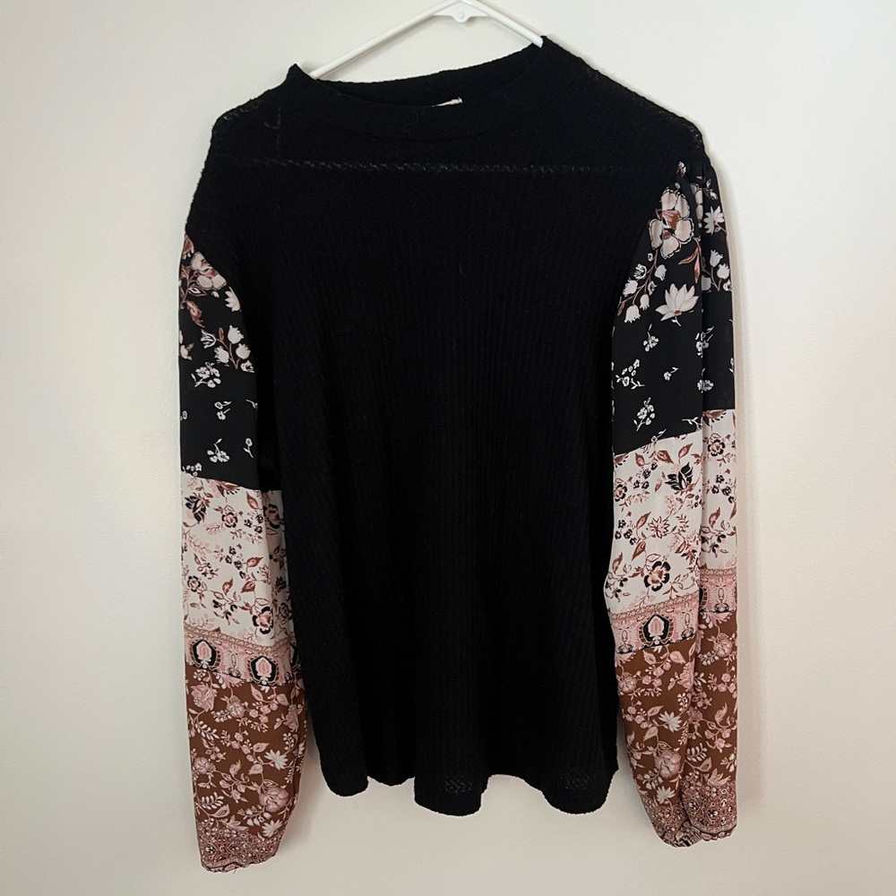 Maurices Black Floral Patchwork Blouse